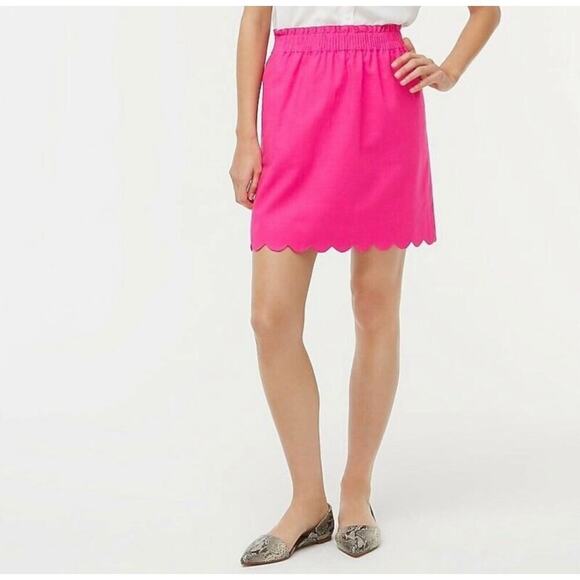 J. Crew Linen Blend Scalloped Mini Skirt Women’s 6 Pink Resortwear Preppy Beachy - Picture 1 of 9